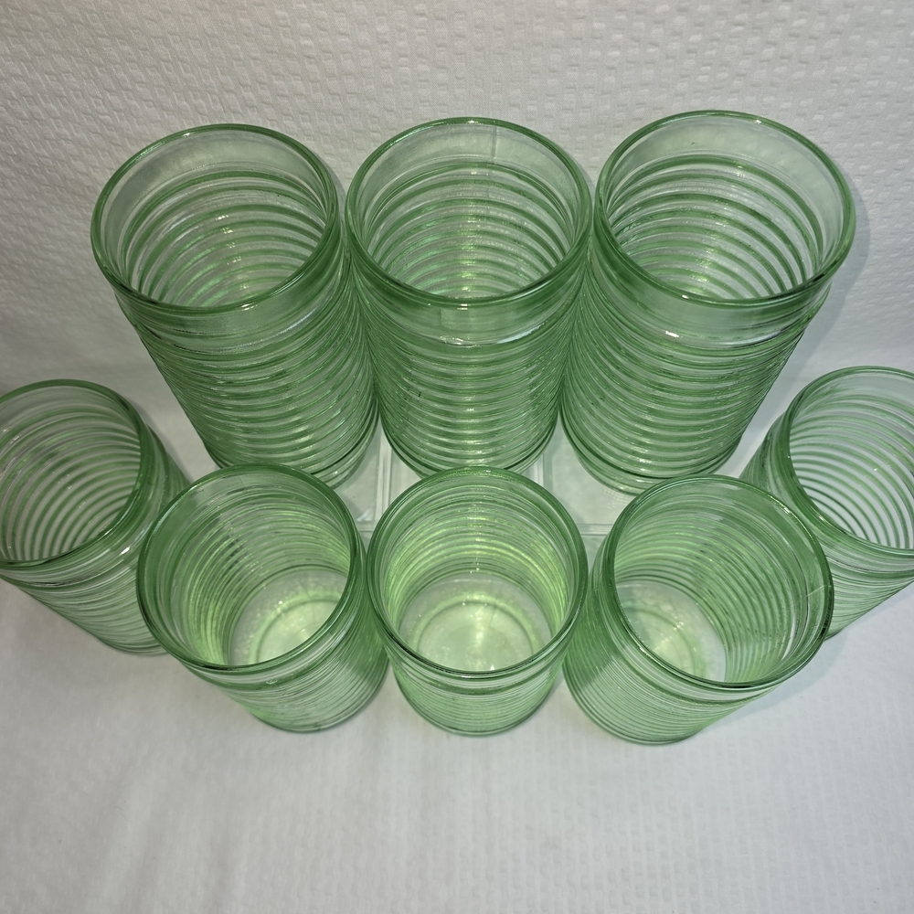ANCHOR HOCKING PARK LAND GREEN RIDGED GLASSES/TUMBLERS SET OF 8 EUC VINTAGE - Picture 5 of 6